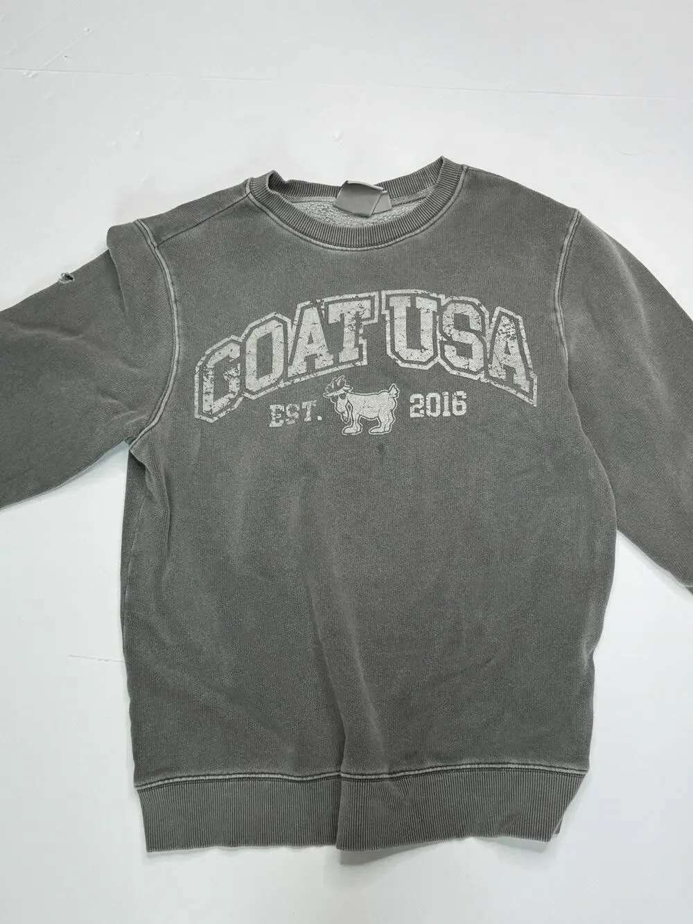 GOAT USA Linden Crewneck Sweatshirt Adult S Gray Vintage Wash Logo Distressed